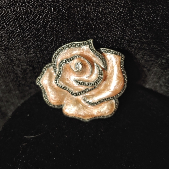Rose Enamel Pin with Crystal Accent - Picture 1 of 3